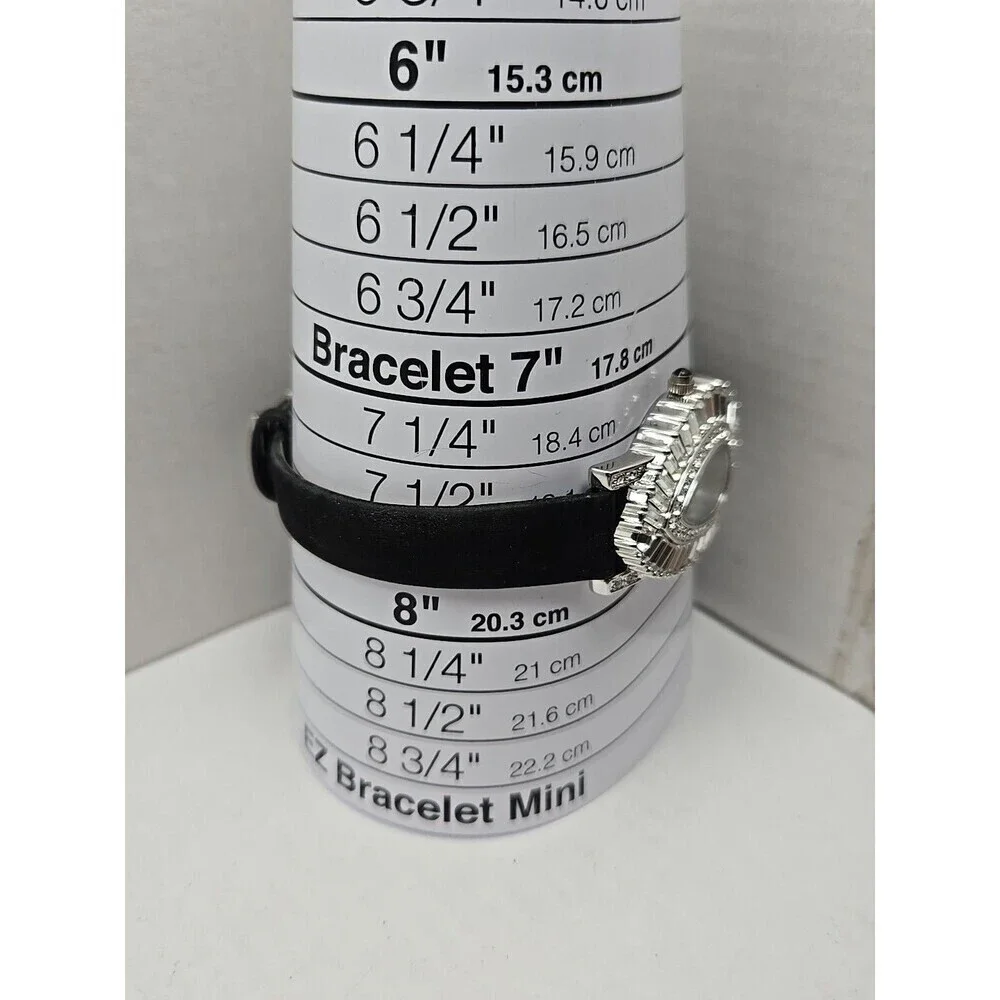 Victoria Wieck B6491 Teardrop Crystal MOP Dial Black Leather Watch New Battery